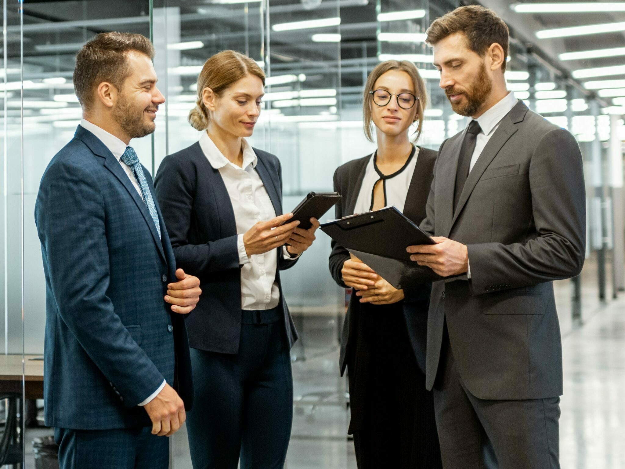 Group of business people in the hallway